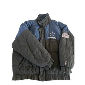 Vintage Retro Pro Player Dallas Cowboys NFL Puffer Jacket Coat Size XL Football